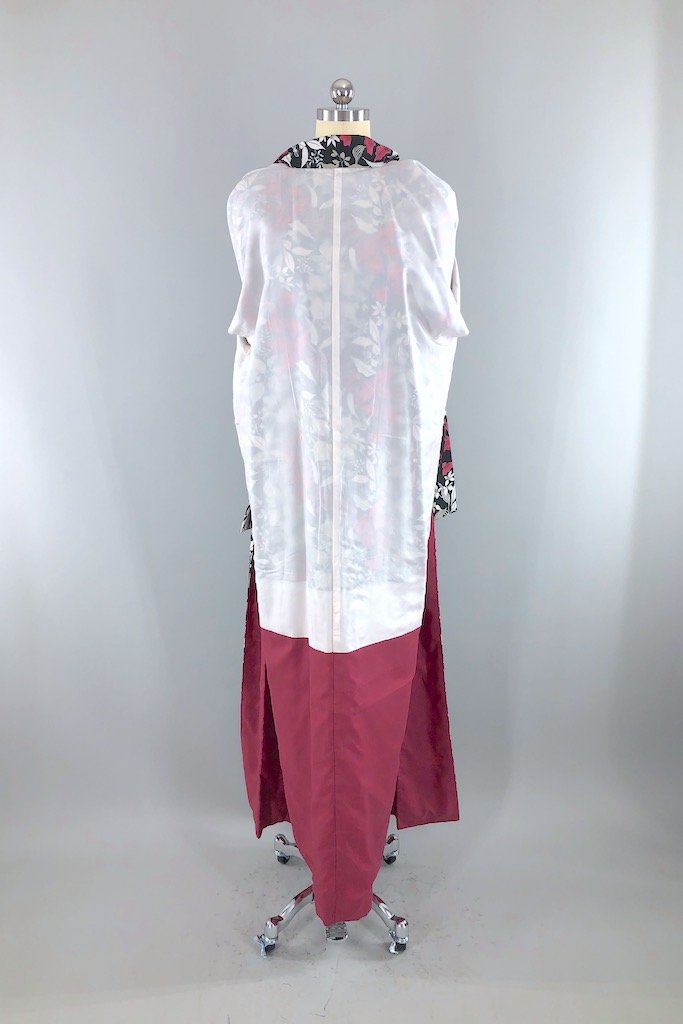 Vintage Black Floral Print Kimono Robe-ThisBlueBird - Modern Vintage