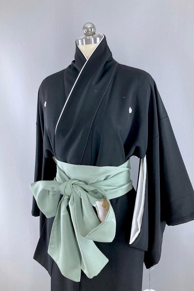 Vintage Black & Gold Floral Silk Kimono-ThisBlueBird