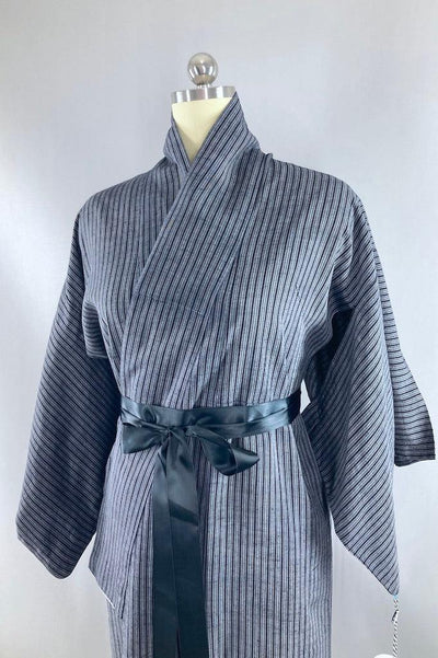 Vintage Black & Grey Pinstripe Kimono-ThisBlueBird