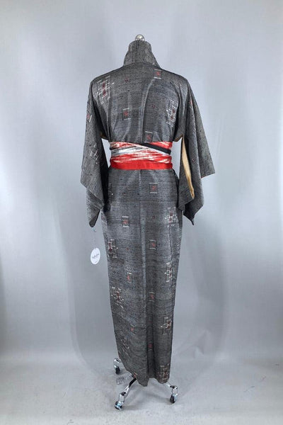 Vintage Black & Grey Raw Silk Kimono-ThisBlueBird