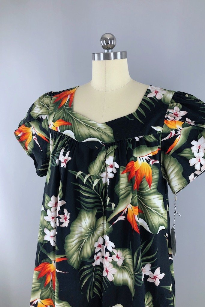Vintage Black Hawaiian Aloha Dress-ThisBlueBird - Modern Vintage