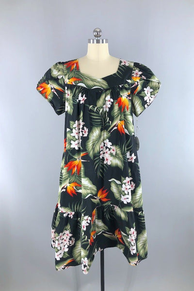 Vintage Black Hawaiian Aloha Dress-ThisBlueBird - Modern Vintage