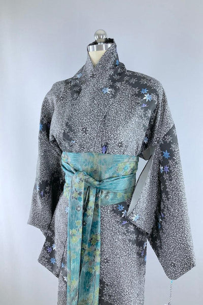 Vintage Black Maple Leaf Kimono Robe-ThisBlueBird