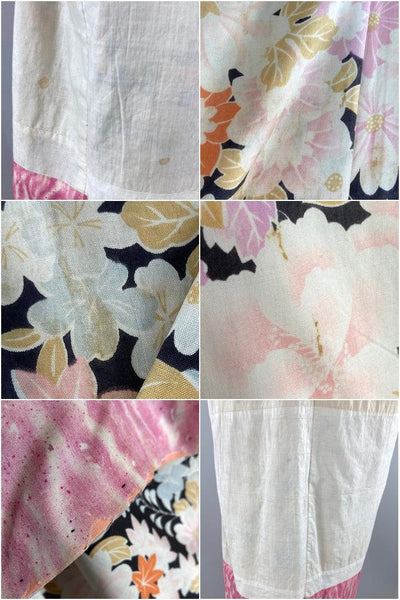Vintage Black & Pink Floral Rayon Kimono-ThisBlueBird