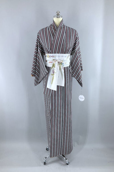Vintage Black & Pink Stripe Kimono Robe-ThisBlueBird - Modern Vintage