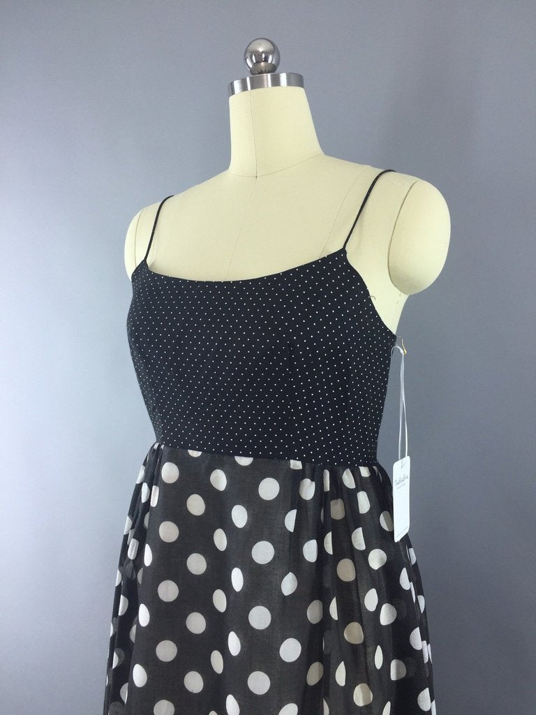 1960s Vintage Black Polka Dot Maxi Dress - ThisBlueBird