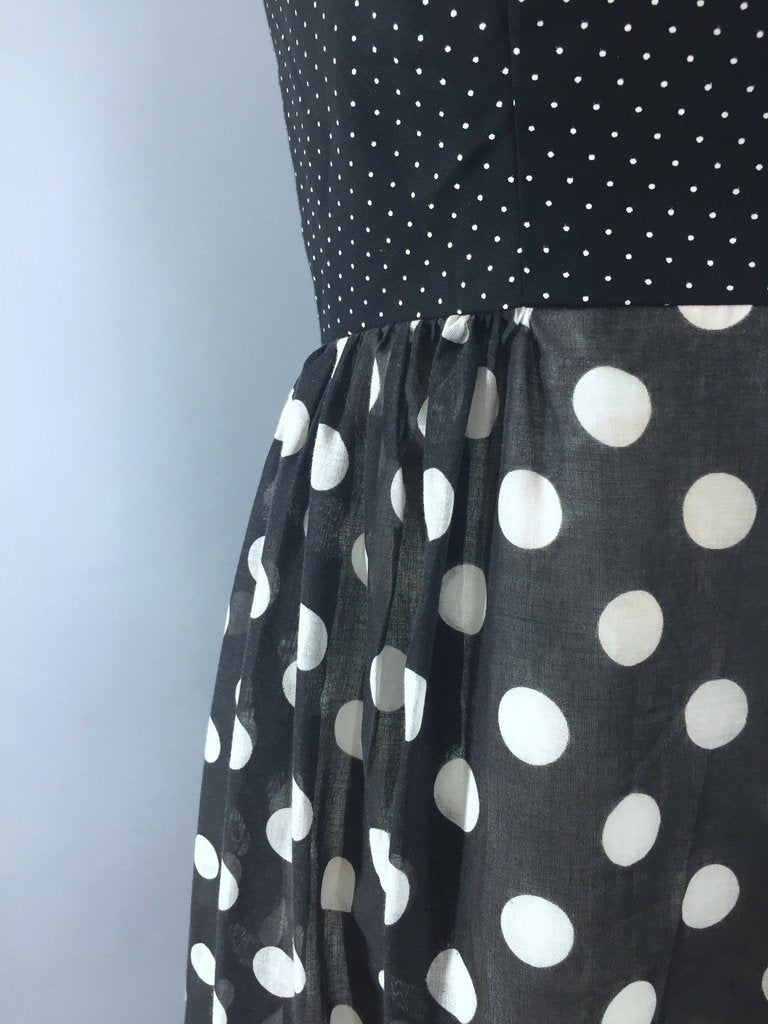 1960s Vintage Black Polka Dot Maxi Dress - ThisBlueBird
