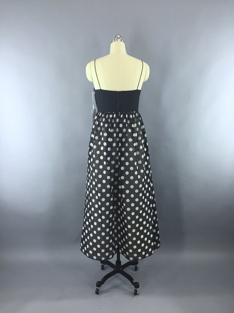 1960s Vintage Black Polka Dot Maxi Dress - ThisBlueBird