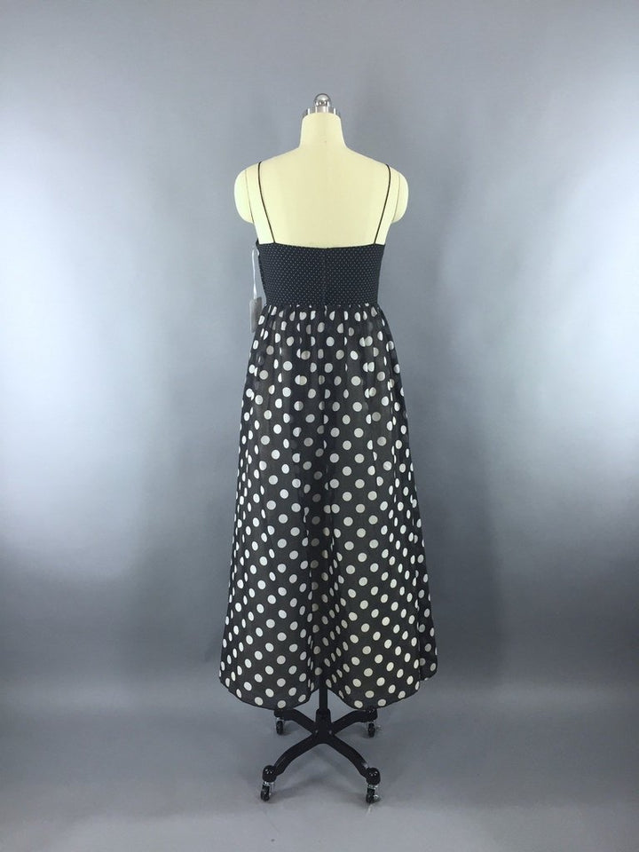 1960s Vintage Black Polka Dot Maxi Dress - ThisBlueBird