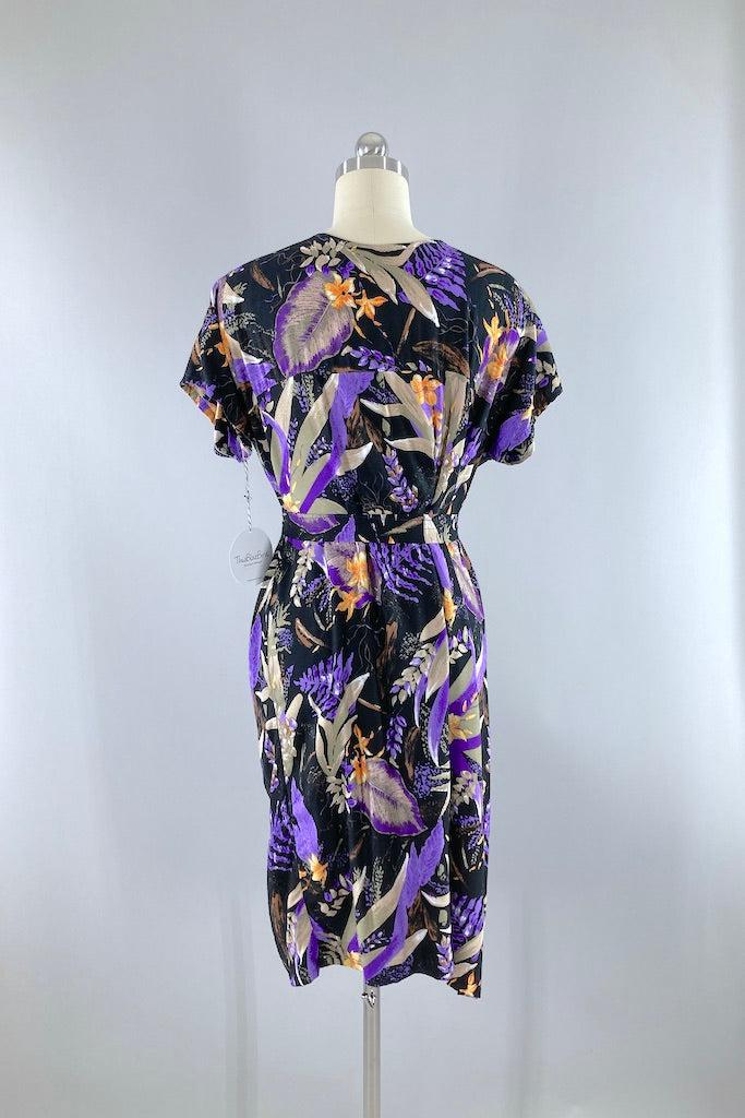 Vintage Black &amp; Purple Hawaiian Aloha Dress-ThisBlueBird