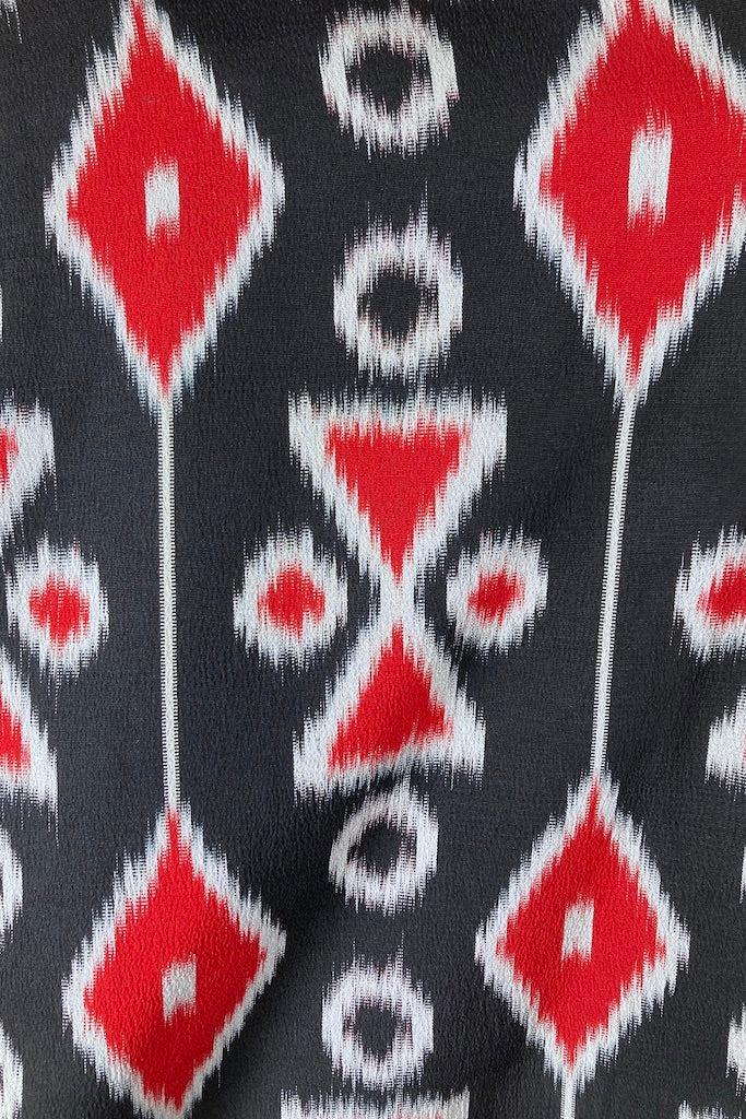 Vintage Black &amp; Red Ikat Silk Kimono-ThisBlueBird