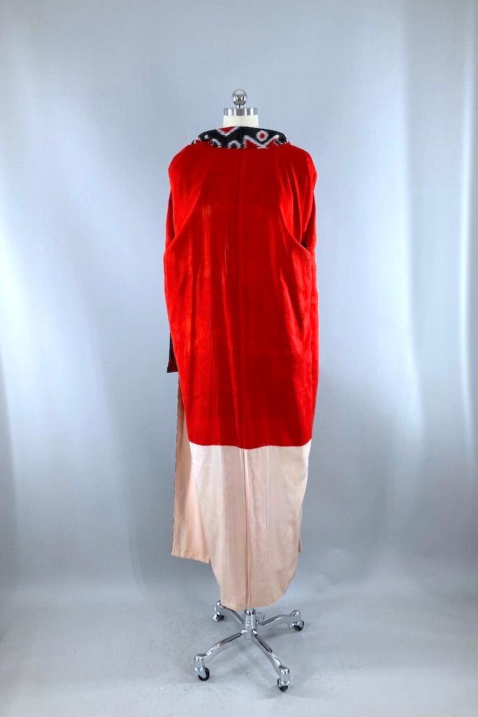 Vintage Black &amp; Red Ikat Silk Kimono-ThisBlueBird