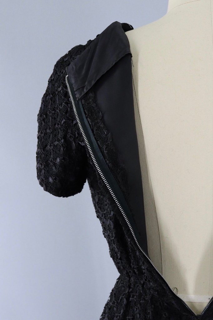 Vintage 1960s Black Ribbon Lace Dress and Jacket Set - ThisBlueBird