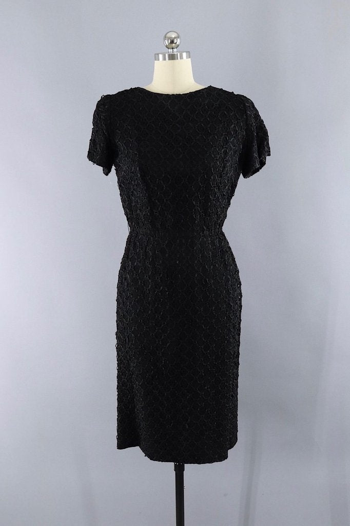 Vintage 1960s Black Ribbon Lace Dress and Jacket Set - ThisBlueBird