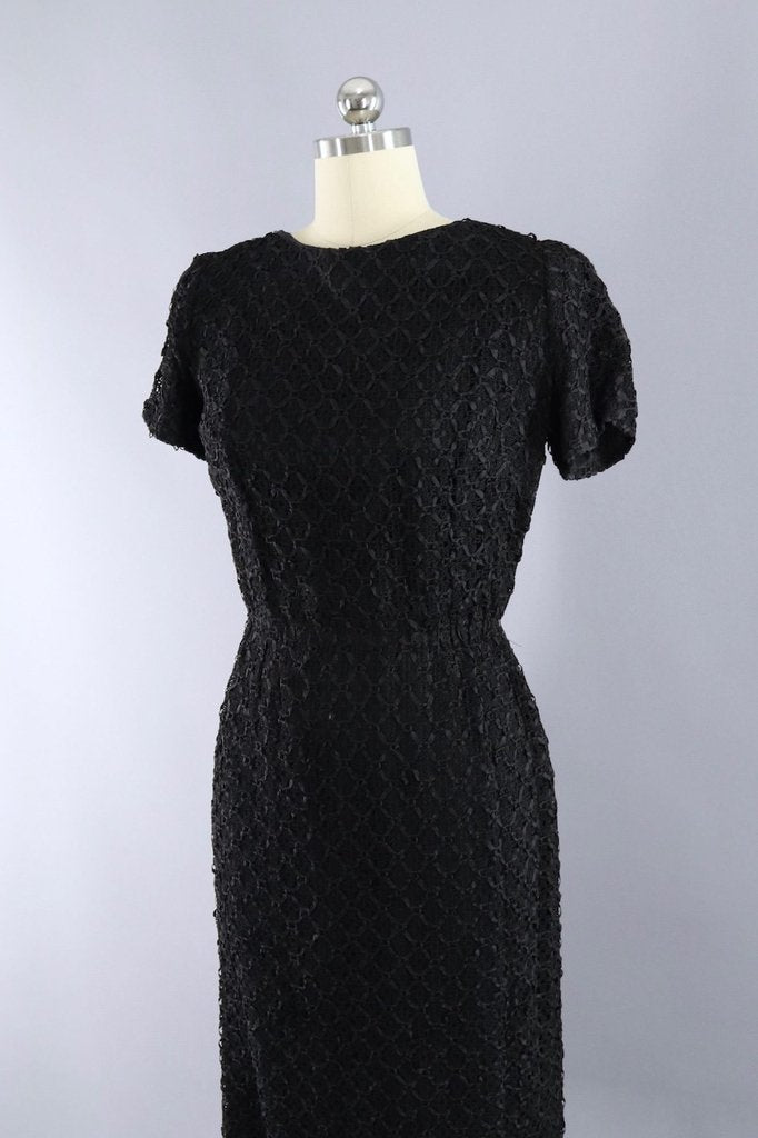 Vintage 1960s Black Ribbon Lace Dress and Jacket Set - ThisBlueBird