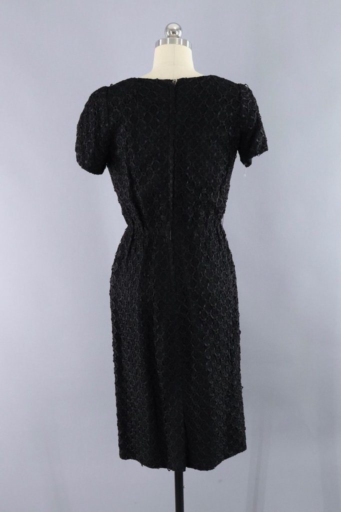 Vintage 1960s Black Ribbon Lace Dress and Jacket Set - ThisBlueBird