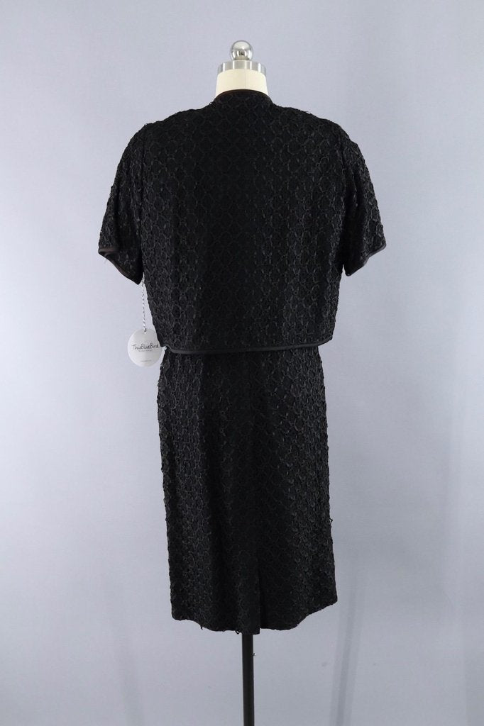 Vintage 1960s Black Ribbon Lace Dress and Jacket Set - ThisBlueBird