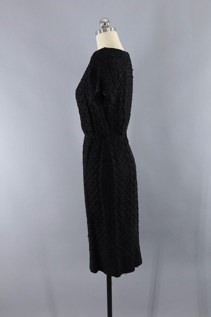 Vintage 1960s Black Ribbon Lace Dress and Jacket Set - ThisBlueBird
