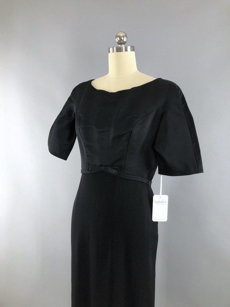 Vintage 1950s Black Satin Crepe Cocktail Dress - ThisBlueBird