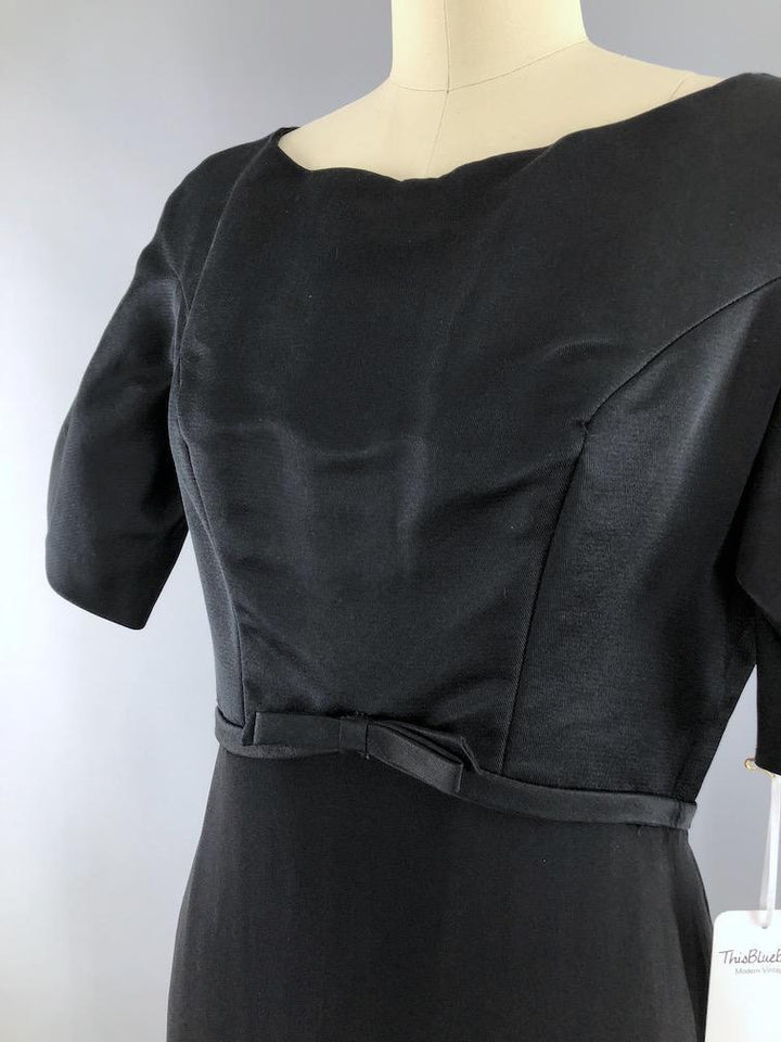 Vintage 1950s Black Satin Crepe Cocktail Dress - ThisBlueBird