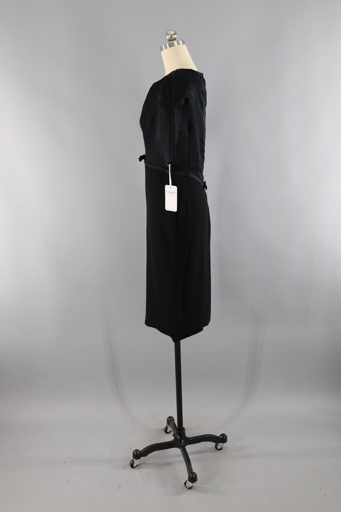 Vintage 1950s Black Satin Crepe Cocktail Dress - ThisBlueBird