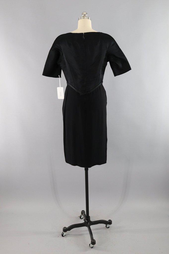 Vintage 1950s Black Satin Crepe Cocktail Dress - ThisBlueBird