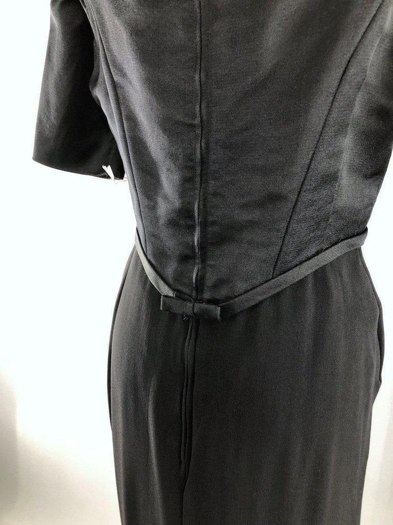 Vintage 1950s Black Satin Crepe Cocktail Dress - ThisBlueBird