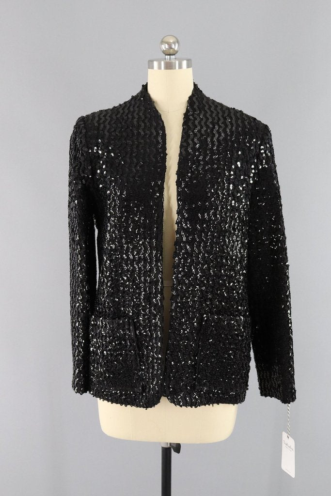 Vintage 1980s Black Sequined Jacket - ThisBlueBird