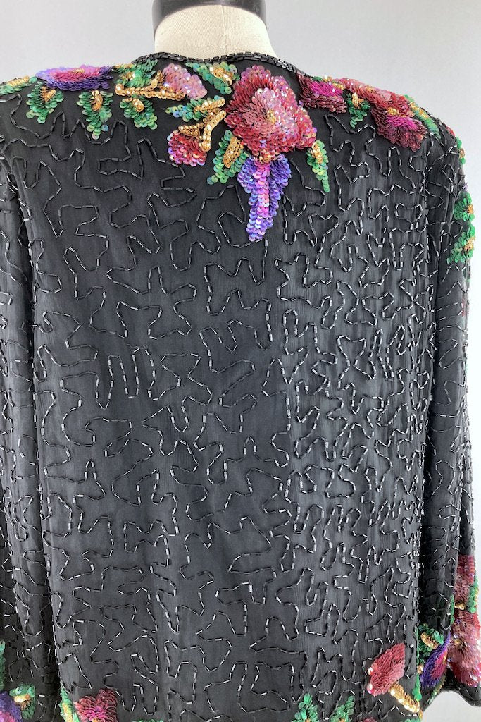 Vintage Black Sequined Silk Jacket with Original Tags-ThisBlueBird