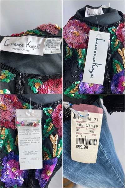 Vintage Black Sequined Silk Jacket with Original Tags-ThisBlueBird