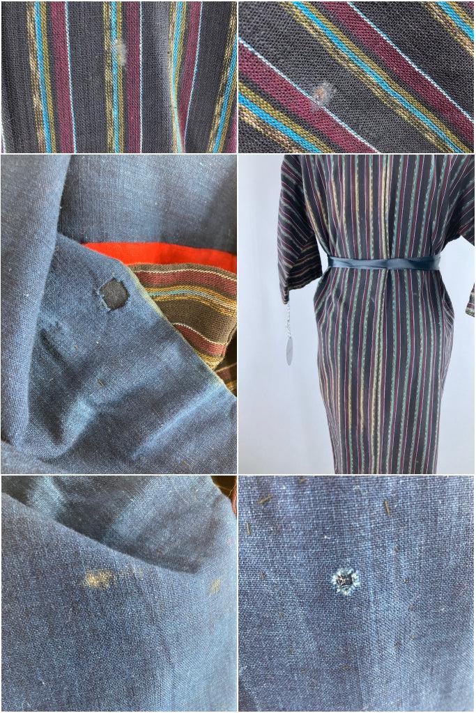 Vintage Black Stripe Cotton Kimono Robe-ThisBlueBird