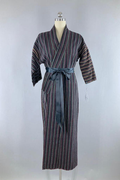 Vintage Black Stripe Cotton Kimono Robe-ThisBlueBird