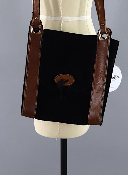 Vintage 1980s Black Suede Leather Shoulder Bag - ThisBlueBird