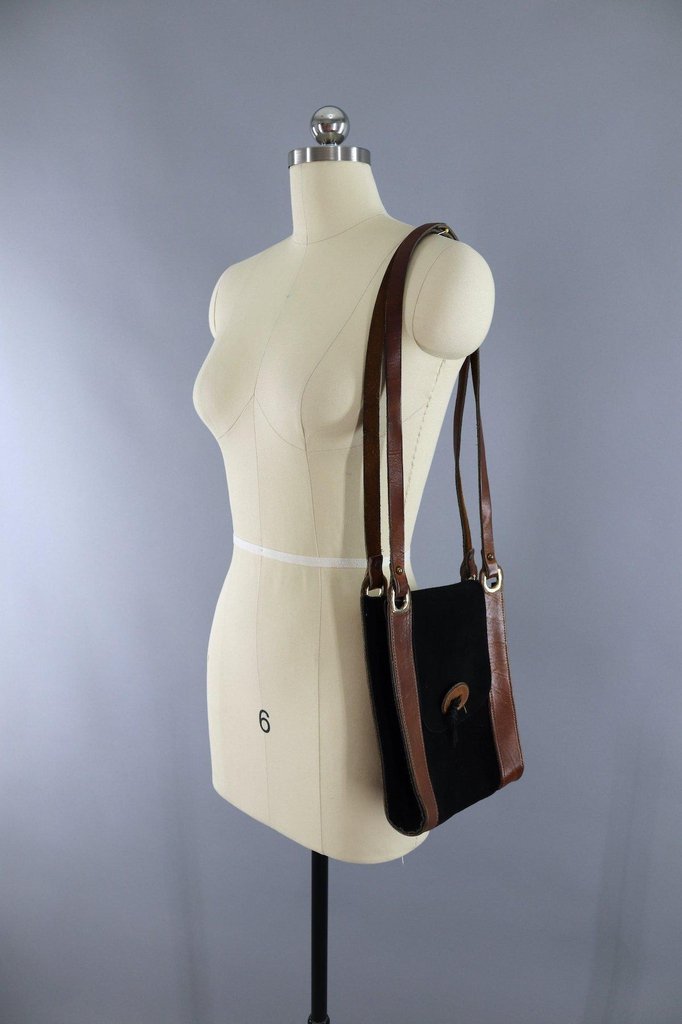 Vintage 1980s Black Suede Leather Shoulder Bag - ThisBlueBird