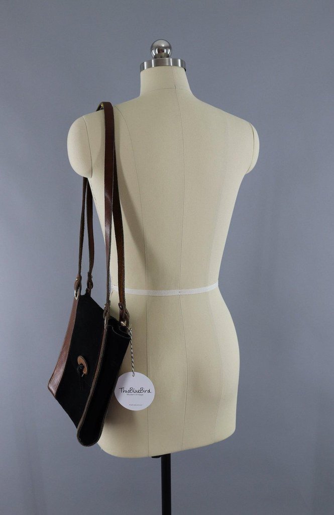Vintage 1980s Black Suede Leather Shoulder Bag - ThisBlueBird