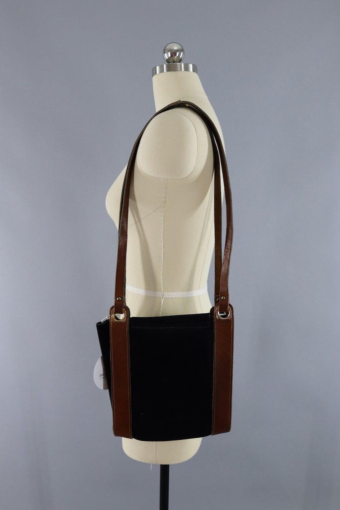 Vintage 1980s Black Suede Leather Shoulder Bag - ThisBlueBird