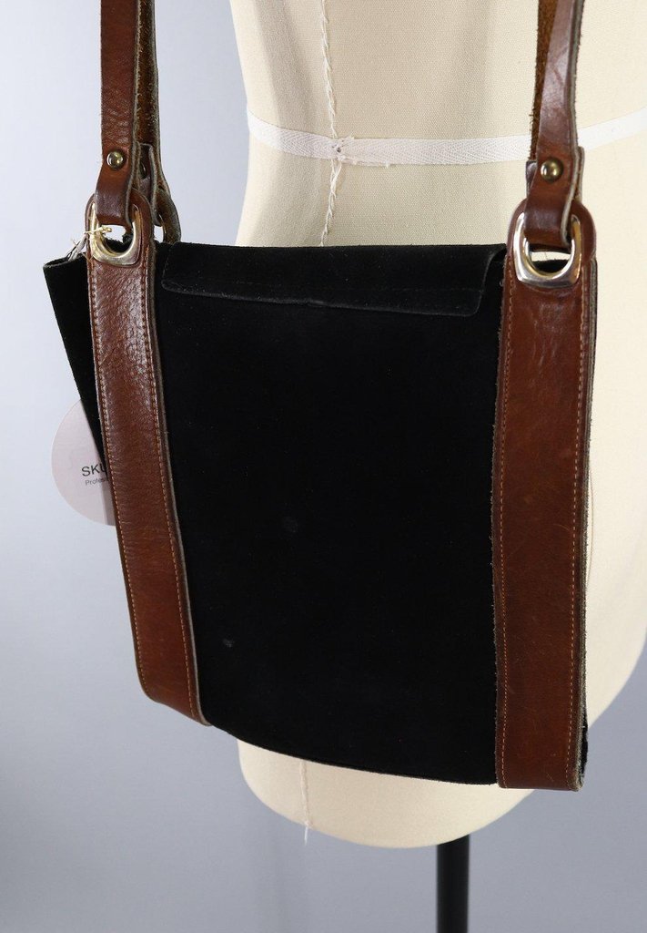 Vintage 1980s Black Suede Leather Shoulder Bag - ThisBlueBird