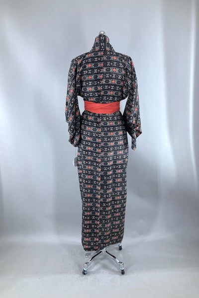 Vintage Black Terra Cotta Raw Silk Kimono-ThisBlueBird