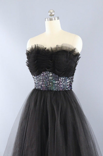 Vintage Black Tulle Party Dress-ThisBlueBird - Modern Vintage