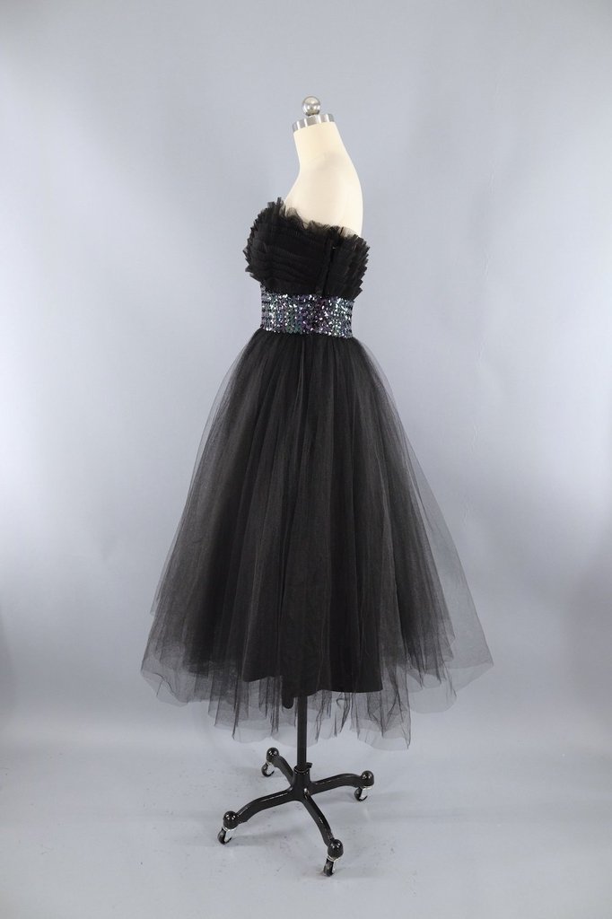 Vintage Black Tulle Party Dress-ThisBlueBird - Modern Vintage