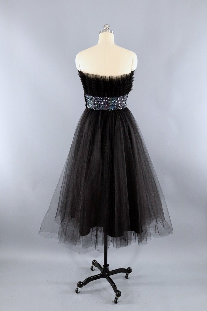 Vintage Black Tulle Party Dress-ThisBlueBird - Modern Vintage
