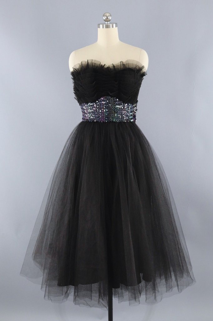 Vintage Black Tulle Party Dress-ThisBlueBird - Modern Vintage