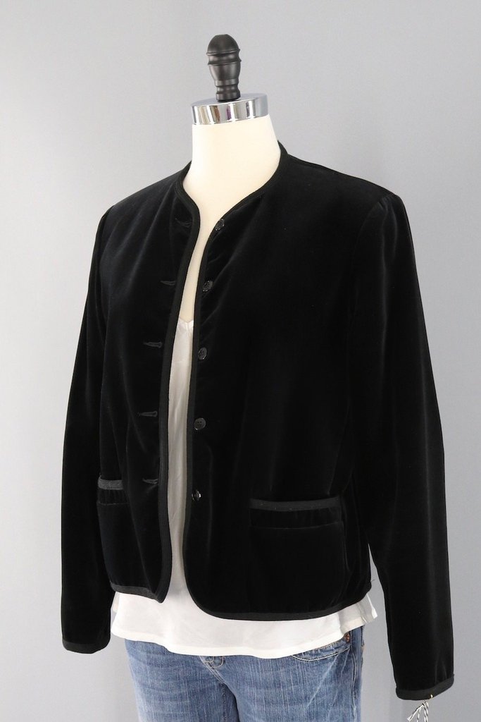 Vintage Black Velvet Blazer Jacket-ThisBlueBird - Modern Vintage
