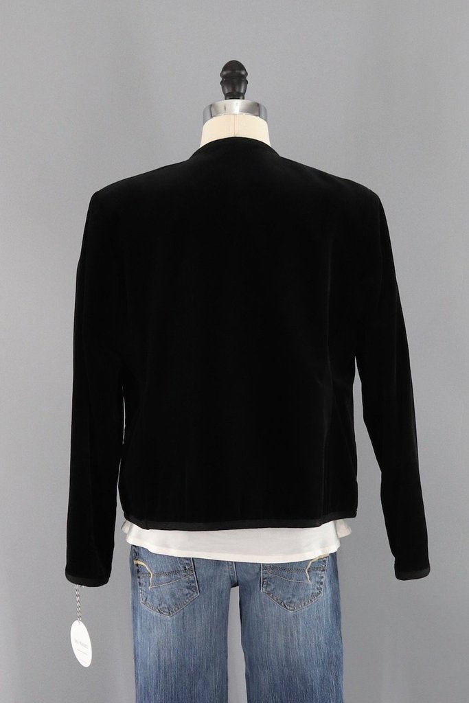 Vintage Black Velvet Blazer Jacket-ThisBlueBird - Modern Vintage