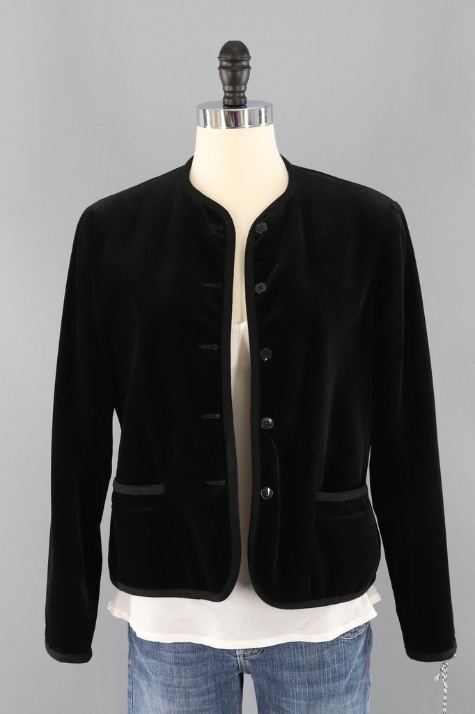 Vintage Black Velvet Blazer Jacket-ThisBlueBird - Modern Vintage