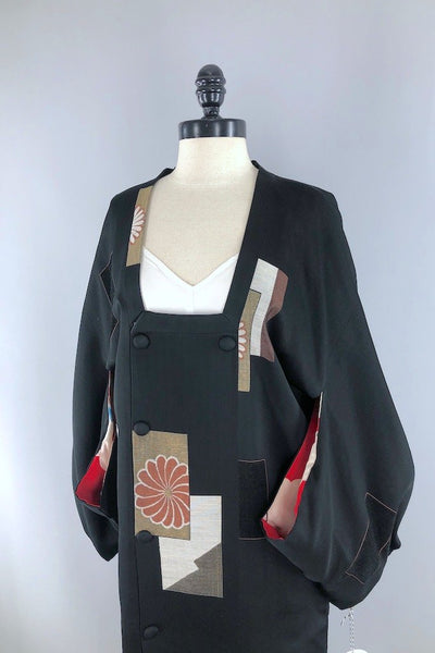 Vintage Black Velvet Silk Kimono Jacket-ThisBlueBird - Modern Vintage
