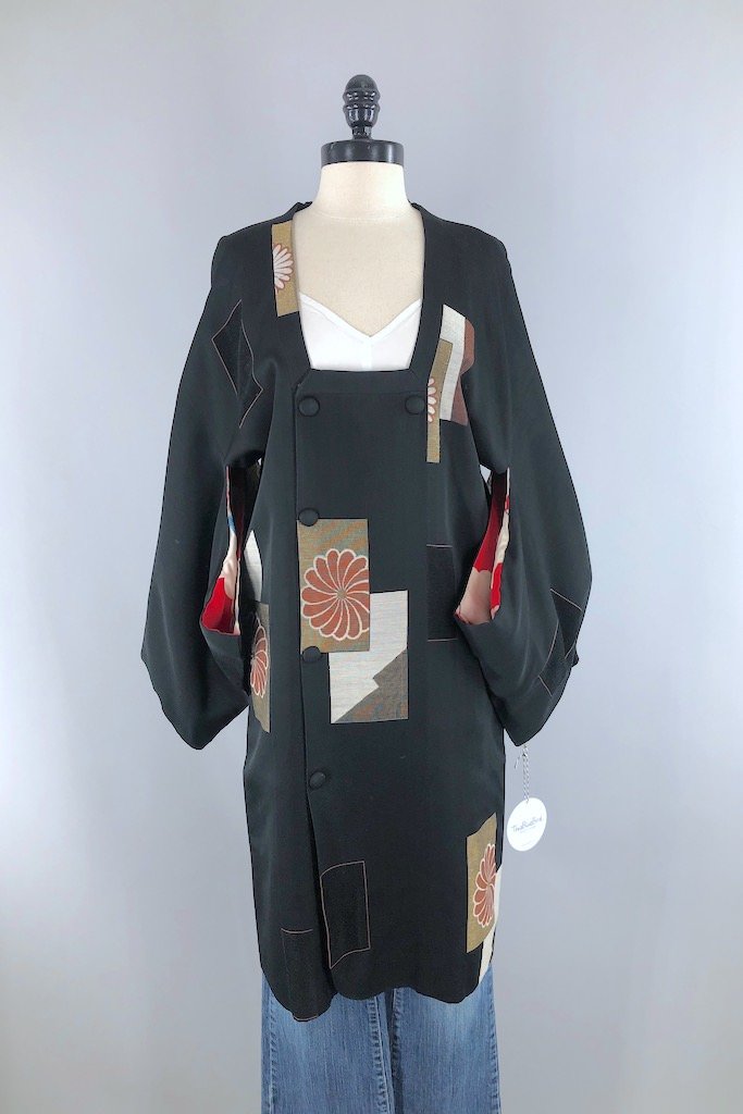 Vintage Black Velvet Silk Kimono Jacket-ThisBlueBird - Modern Vintage
