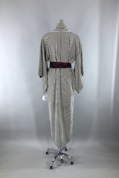 Vintage Black & White Stripe Silk Kimono Robe-ThisBlueBird - Modern Vintage