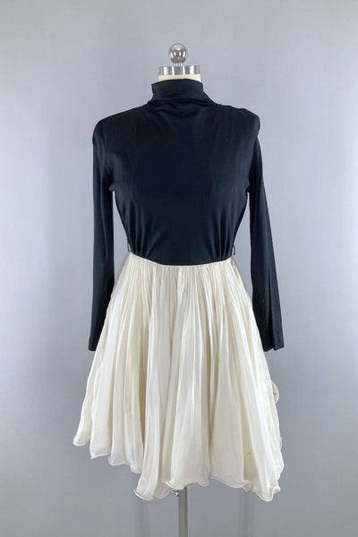 Vintage Black and White Chiffon Party Dress-ThisBlueBird