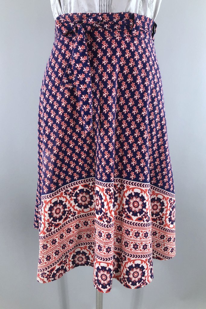 Vintage 70s Cotton Wrap Skirt-ThisBlueBird - Modern Vintage